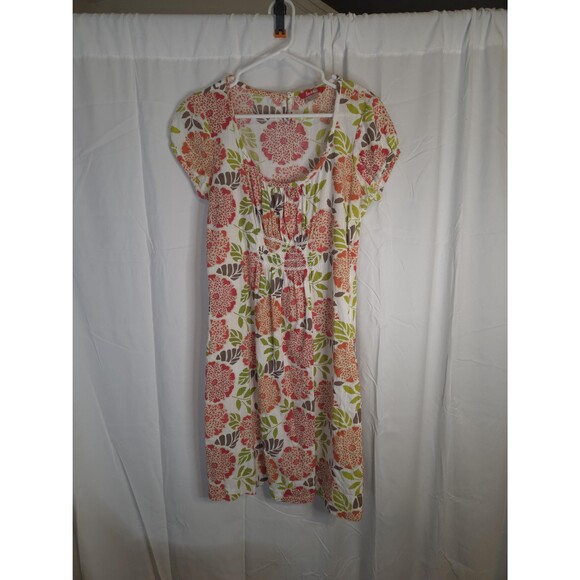 Boden Floral Cotton Dress – Coral Orange Flower Print Summer Boho Knee Length - Picture 2 of 10